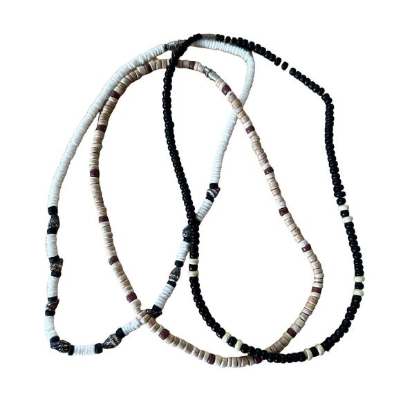 Set of Three 90s Y2K Beachy Heishi Choker Necklaces - Picture 1 of 6